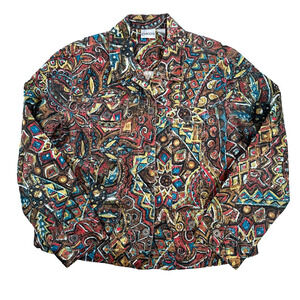 Chico's Multicolor Southwest Jacket Womens 2/Large Collared Pocket Red Yellow